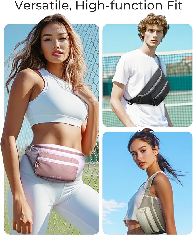 BAGSMART Fanny Packs for Women Men, Roomy Belt Bag with Adjustable Strap, Fashion Waist Packs for Running Traveling Hiking, Black