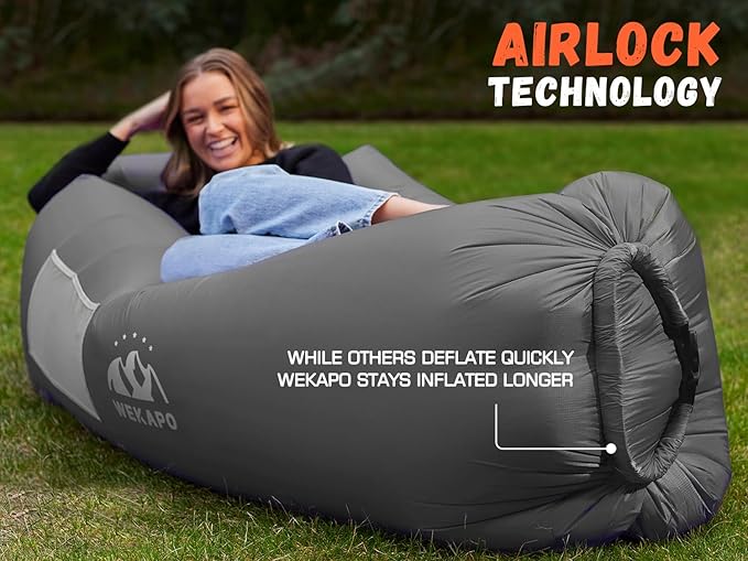 WEKAPO Inflatable Couch Air Lounger Chair - Camping & Beach Accessories, Portable Blow up Sofa for Hiking, Lawn, Indoor/Outdoor Movies & Music Festivals. Lightweight and Easy to Set Up Air Hammock