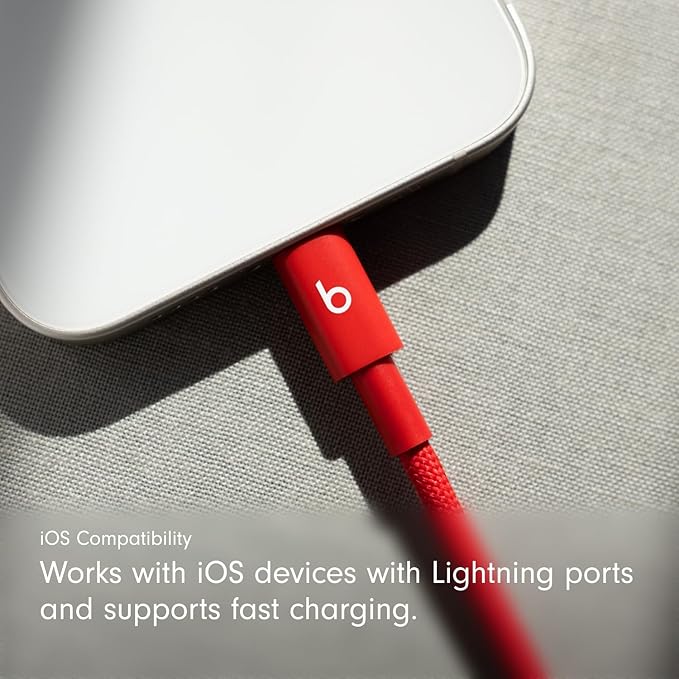 Beats USB-C to Lightning Woven Cable Fast Charging Durable/Tangle-Free Compatible Charger for Apple Devices with Lightning Ports (1.5 m, 5 ft) - Rapid Red