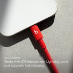 Beats USB-C to Lightning Woven Cable Fast Charging Durable/Tangle-Free Compatible Charger for Apple Devices with Lightning Ports (1.5 m, 5 ft) - Rapid Red