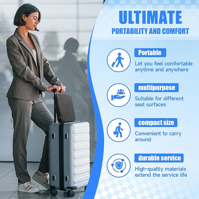 Dunzy Travel Seat Cushion Portable Airplane Seat Cushion 14.6" × 10.4" Foldable Memory Foam Comfort Pad for Stadium, Flights, Office, Camping, Bleachers