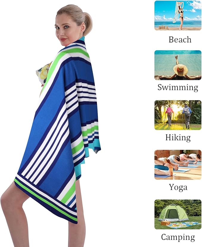 Beach Towel Microfiber 60"x30" Lightweight Quicy Dry Stripes Travel Towels Swim Pool Yoga Gym Camping for Adults Women Men Beach Essentials Accessories Vacation Gift (Stripes, 1 pcs)