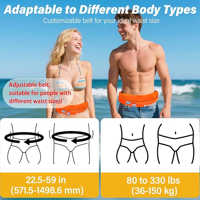 Automatic Inflatable Belt Pack Water Sports Jacket Waist Belt PFD for SUP Paddleboarding Fishing Boating Kayaking（fit 80-330 lbs） (Orange)