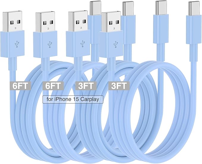Car Carplay Cable for iPhone 17 16 15 Charger Cord,3/3/6/6FT USB A to USB C Cable for iPhone 17 Pro Max/16 Pro/15 Plus Charger,USB C Car Charger for Apple 17 Air/16 Pro Max/16e/15/iPad Pro-Blue