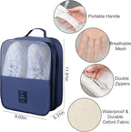 Shoe Bags for Travel Holds 3 Pair of Shoes, Travel Shoe Bag with 3 Layers Compartments, Waterproof & Washable, Navy