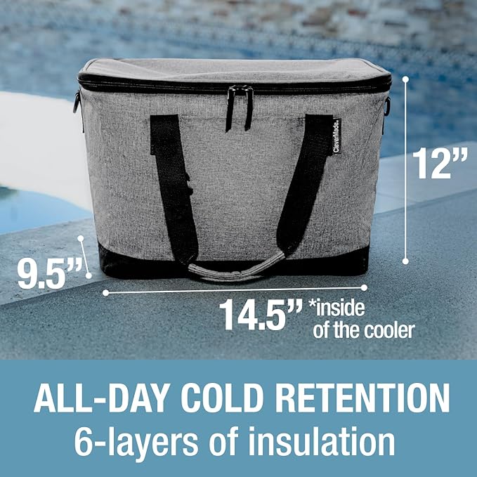 CleverMade Tahoe Collapsible Cooler Bag – Large Portable Cooler Bag for Travel, Foldable Insulated Cooler for Beach, Picnic & Tailgating, Holds Up to 50 Cans, Leakproof Soft Carry Cooler