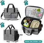 PetAmi Dog Travel Bag, Travel Pet Bag Organizer, Dog Food Travel Bag with Container Collapsible Bowls, Pet Travel Supplies Gift Accessories for Weekend Camping, Puppy Cat Diaper Bag, Gray Medium