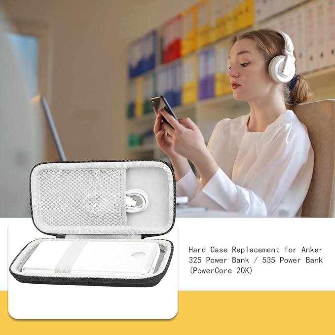 khanka Hard Travel Case Replacement for Anker 325/535 Power Bank PowerCore 20K Portable Charger 20000mAh, Case Only (Inside White)