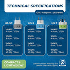 OREI Full European Travel Adapter Set - Dual Input American to Europe, Germany, England, Spain, Italy, Iceland, France, (Type G, E/F, Type C) - 3 Pack, Safe Grounded Use for Cell Phones, Laptops