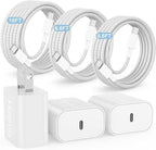 Hzevn 20W USB C Fast Charging for iPhone 17 Air/16/15 Pro Max,3Pack Colorful Mixed Charger Block with Braided Long USB C to C Cables (6/6/10ft) Compatible with iPhone16/15 Pro/15 Plus/iPad Pro