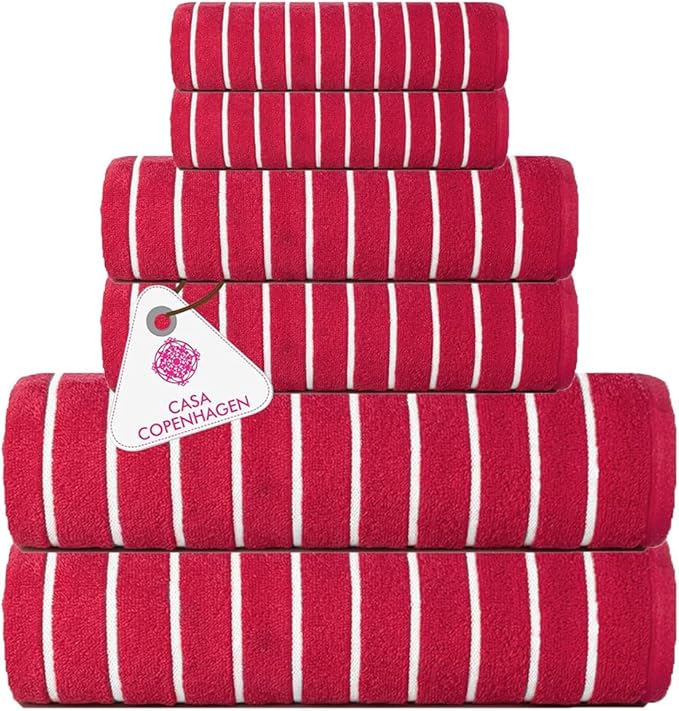 CASA COPENHAGEN Ecstatic 6Pcs 100% Egyptian Cotton Large Designer Towels Gift Set- Rosy, 600GSM, 2Bath 2Hand 2Washcloths, Bath Towels for Bathroom Set for Women & Men