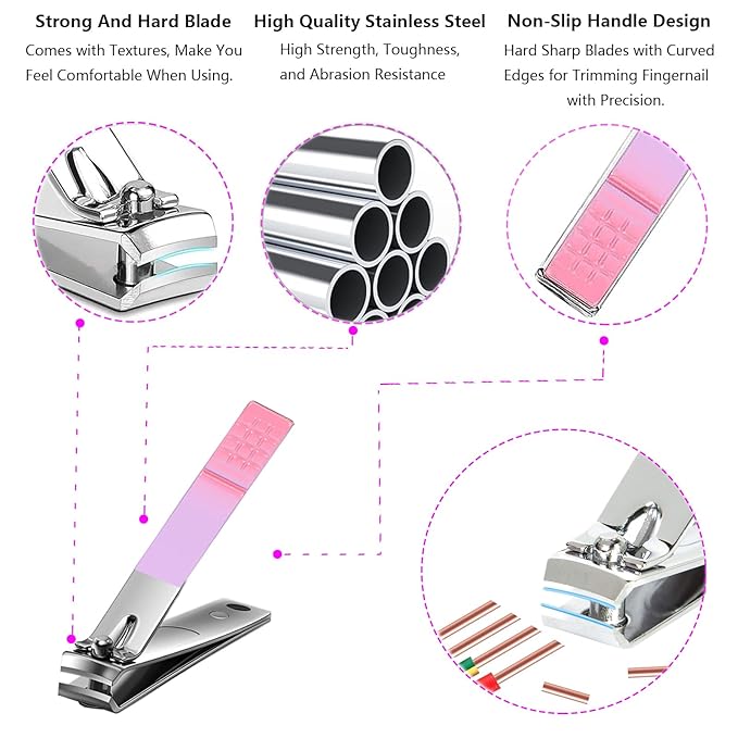 Women's Nail Clipper Set Travel Manicure Kit with Glass Nail File Stainless Steel Nail Clippers Case Nail Grooming Kit Gift