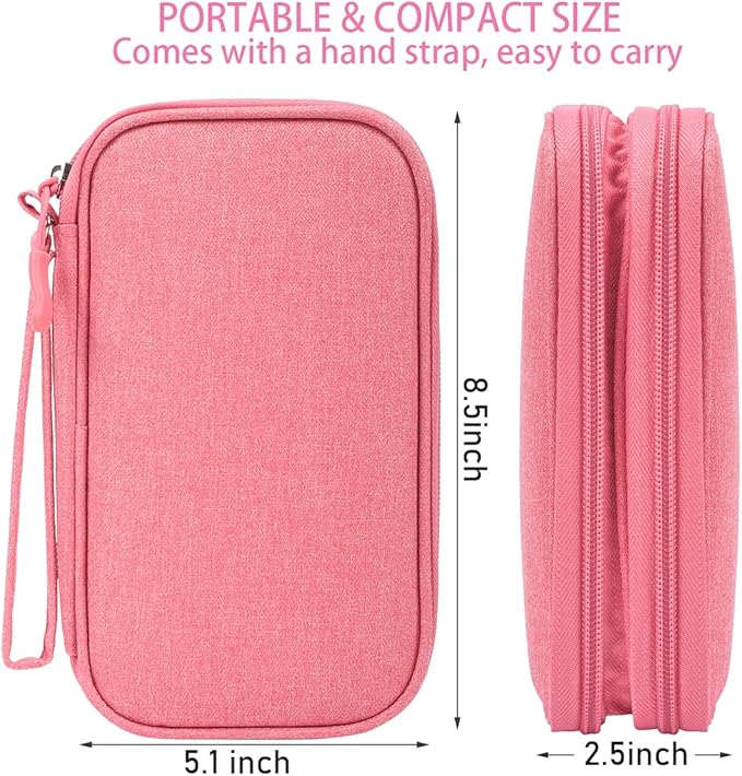 CAAORDKSO Electronic Accessories Case, Electronics Organizer Pouch Bag, Portable Travel Cable Organizer Case, Tech Storage Bag for Cable, Cord, Charger, Phone, Power Bank, Earphone (Dark Pink, Large)