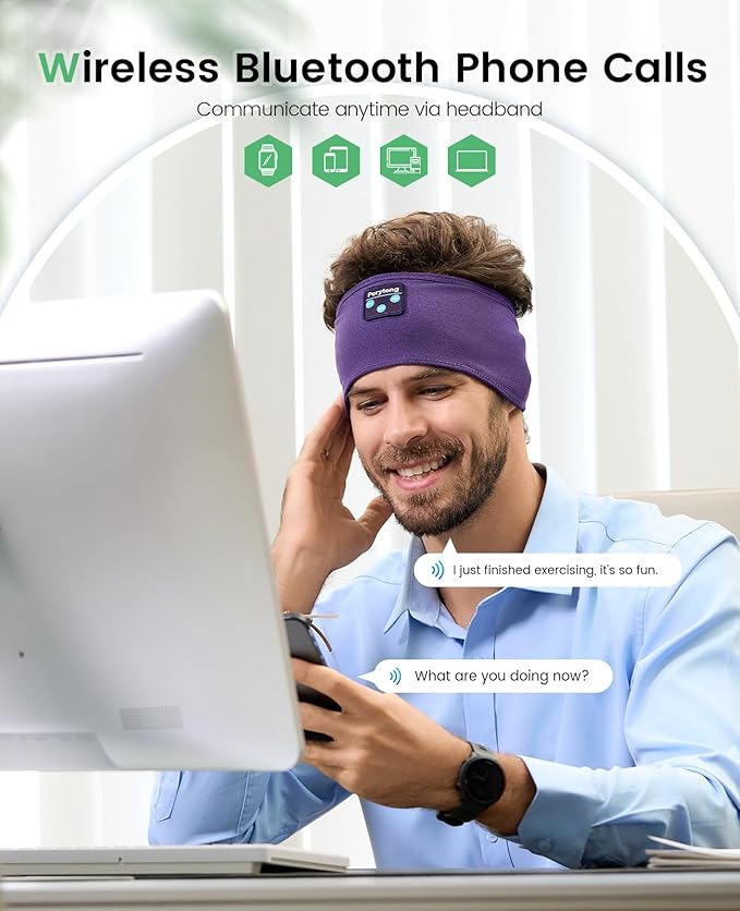 Perytong Sleep Headphones Bluetooth Headband - Yoga, Unisex, with Immersive Stereo Sound, 10 Hours Battery, Comfy Headband Material