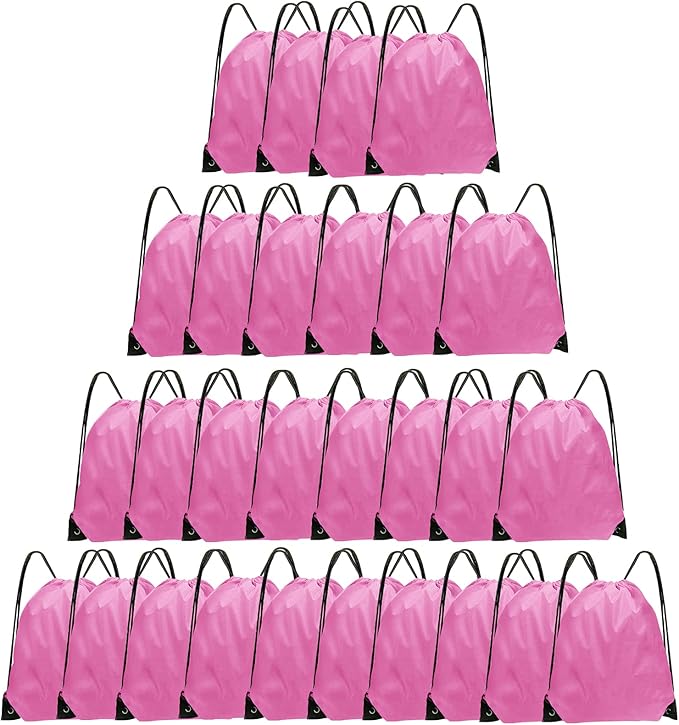 Grneric Drawstring Backpack Bulk 28 PCS Drawstring Bags String Backpack Cinch Bag Sackpack for Men Women Gym (Pink)