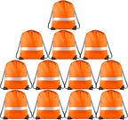 KUUQA 12 Pcs Drawstring Backpack Bag Bulk Reflective Backpack Orange String Bags Cinch Sack Backpack for Team Yoga Sport Gym Traveling