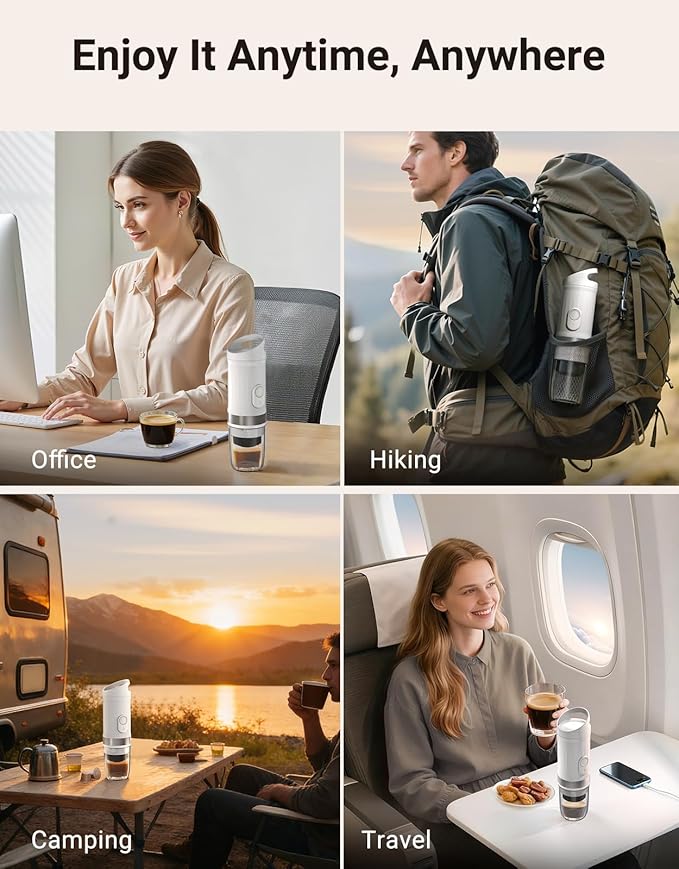 Portable Electric Espresso Machine, 3 IN 1 Self-Heating Travel Coffee Maker for Ground Coffee, NS Capsule&DG Capsule, 20 Bar Portable Coffee Maker with 9600mAh Battery for RV/Hiking/Office/Camp