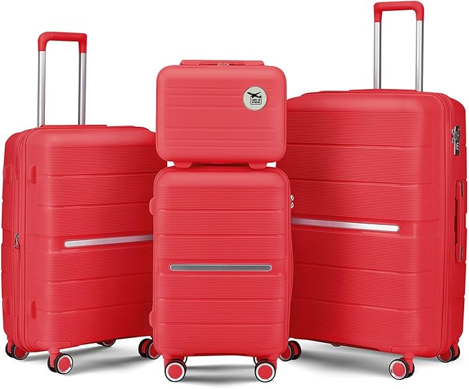 Hard Shell Luggage Sets 4 Piece with 360 Spinner Wheels,Lightweight Suitcase Set with TSA Lock,Travel Luggage Set with Telescoping Handle,Light and Strong,Easy to Clean (Wine Red)