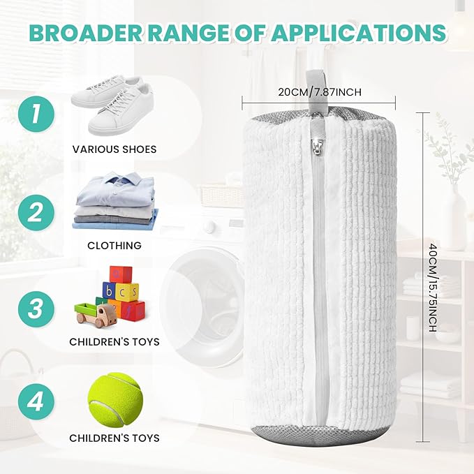 Shoe Washing Machine Bag, 2-Pack Reusable Shoe Bag for Washing Machine, 360° Deep Clean for Sneaker, Running Shoes,Bras, Delicates and Toys, Includes 2 Shoe Storage Dust Bags(White)