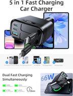 AKESR 5-in-1 Retractable Car Charger for iPhone 17, 66W USB-C Car Adapter A Versatile Gift for Both Men and Women, for iPhone 17/16/15/14/13/12 and Android for Samsung S25 Series.