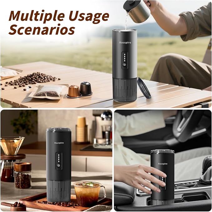 3-in-1 Portable Espresso Maker 20 Bar Self-Heating Stainless Steel Fits Ground Coffee & Nespresso Capsules USB-C Rechargeable for Camping Car Hiking Office