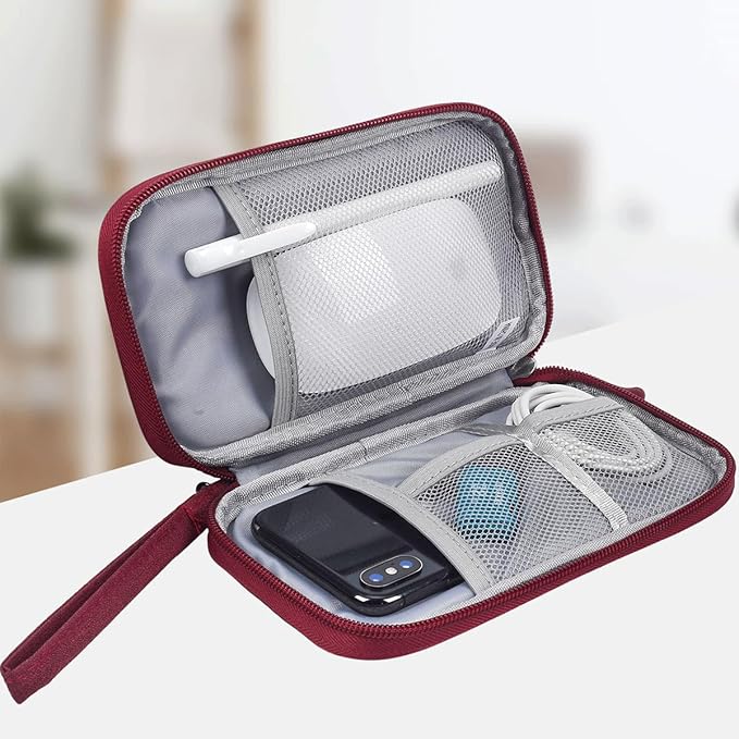 CAAORDKSO Electronic Cord Organizer Travel Case, Electronic Organizer Pouch Bag, Cable Organizer bag Pouch Electronic Accessories Case for Cable, Cord, Charger, Phone, Power Bank, Earphone (Wine Red)