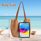 Peicees Crochet Beach Bag Purse, Boho Woven Tote with Leak-Proof Lining For Summer Vacation Travel Casual Shoulder Bag Soft