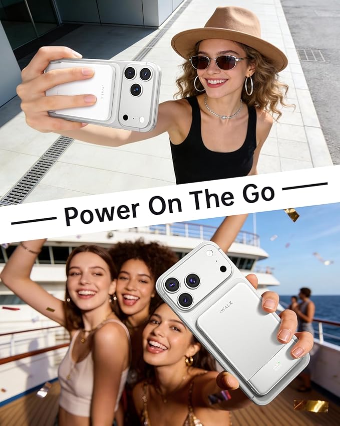 iWALK Magsafe Portable Charger 5,000mAh, Ultra-Slim Magnetic Wireless Power Bank with LED Display, PD 20W USB-C Fast Charging Battery Pack, Compatible with iPhone 17/17 Pro/16/15/14/13 Series, White