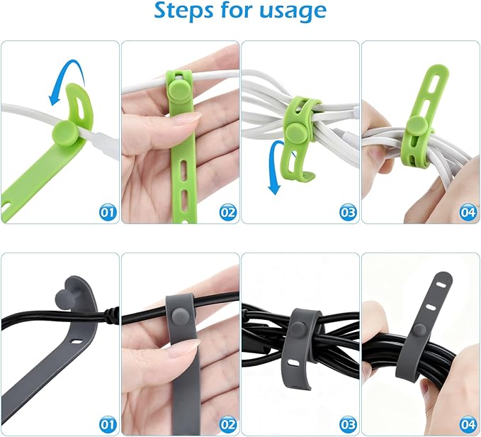 Silicone Cable Ties, Cord Organizer Ties, Cord Ties Reusable, Cord Wrap Cable Organizer 5Inch Cable Management 10 Pcs (5 Color) Cbfoeyk