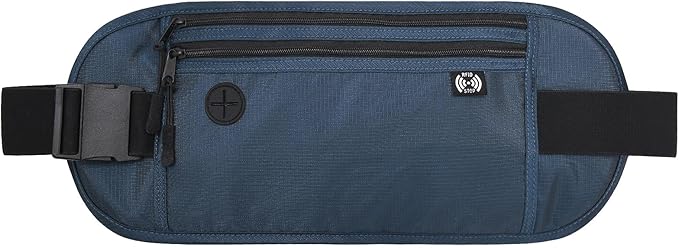 TRAVELSAFE Slim RFID Blocking Money Belt for Travel - Anti-Theft Hidden Passport Holder Waist Wallet with Secure Pouch for Cash, Credit Cards & Phone Safe (Navy Blue)