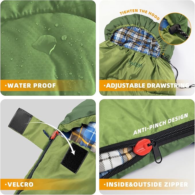 Camping Sleeping Bag, 32℉ Sleeping Bags for Adults Kids Teens Cold Weather Warm Sleeping Bag Winter for 3-4 Season Camping, Camping Gear Equipment, Traveling, and Outdoors