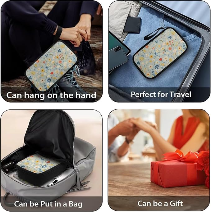 Flowers Travel Cord Organizer Cases Cord Organizers Travel Storage Bag Electronic Organizer Travel Case for SD Card Phone Charger Earphone Tech Pouch Portable