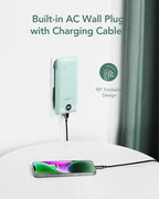 VEGER Portable Charger with Built-in AC Plug and Cables, All in One 10000mAh Ultra Slim Power Bank Travel Essentials, Fast Charging Battery Pack Compatible with iPhone, Samsung, Android (Green)