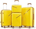 4 Piece Luggage Set, Hardside Expandable Lightweight Suitcase with 360° Mute Spinner Wheels Luggage Sets, TSA Lock, 14/20/24/28 Inch Travel Luggage for Men, Women and Girls (Yellow)