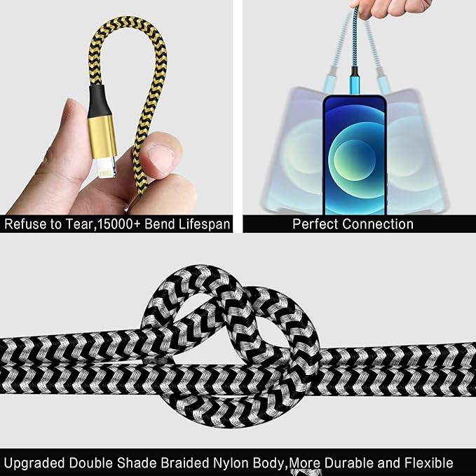 SHUSEL for iPhone Charger 10FT 3 Pack USB Lightning Cable MFi Certified Fast Charging Nylon Braided for iPhone Charger Cord Compatible with iPhone 14 Plus 14 pro max 13 12 11 XS X XR 8 Plus