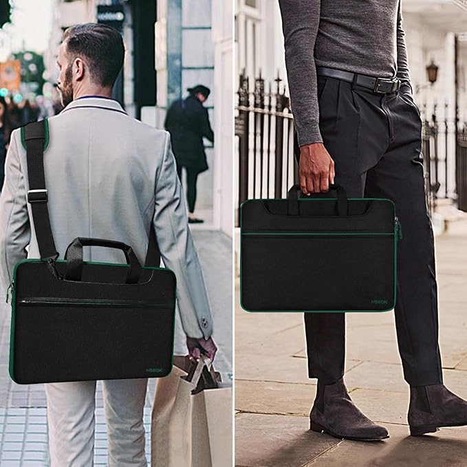 Hseok Laptop Shoulder Bag 15-15.6 inch Shockproof Water-Resistant HandBag with Small Case Compatible with MacBook Pro Neo 16" M5 M4 M3 M2 M1, Mac Pro Air 15", XPS 15/16, Most 15" 15.6" 16",BK-green