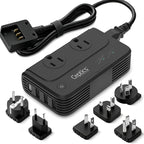Ceptics - 6 in 1 Travel Adapter and Voltage Converter, 220V to 110V Converter with Surge Protection, Universal Adapter with Types A, C, G, I attachments & 4 USB PD 18W Fast Charging - Black