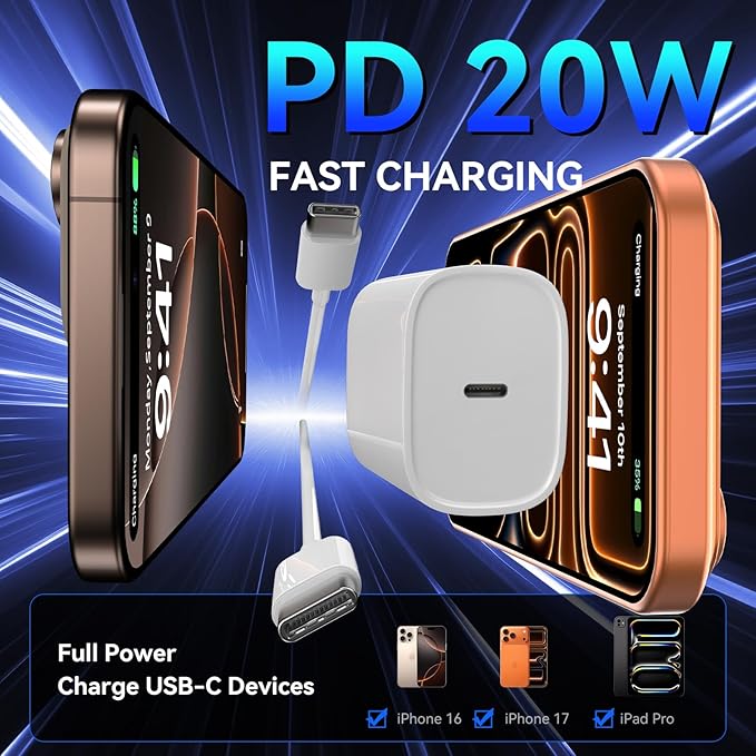 iPhone 17 16 15 Pro Charger Fast Charging, 20W USB C Fast Charger Block with 10ft Long Type C Chargers Fast Charging Cable Cord for iPhone 17/17 Pro/17 Pro Max/Air/16 Pro Max/16 Pro/15 Pro Max/Pro,S24