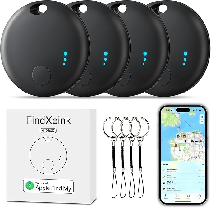 Tracker Tag 4 Packs Bluetooth Tracker, Smart Tag Locator Tracking Device, Keys Finder and Item Locator,Air Tracker Item Finders with Find My(iOS Only) Track Your Keys (Black, 4 Pack)