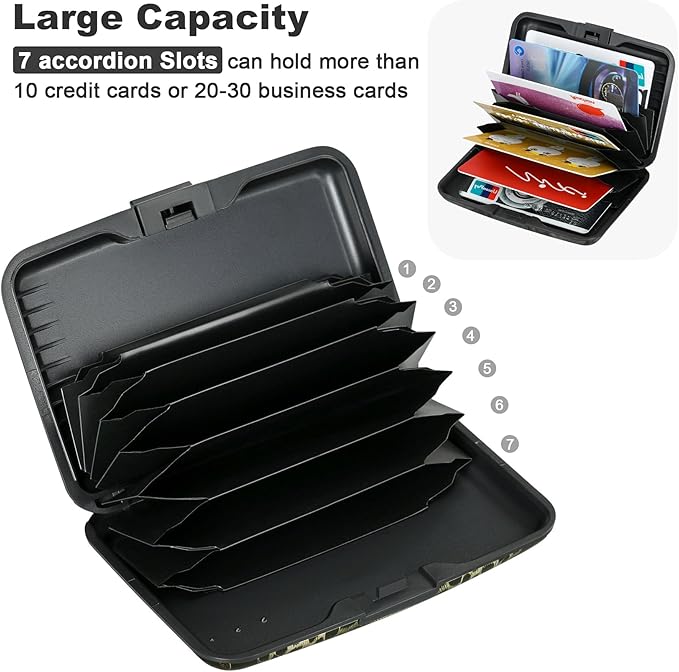 ELFISH Mini RFID Aluminum Wallet Credit Cards Holder Business Card Case Metal ID Case for Men Women(Black Leopard)