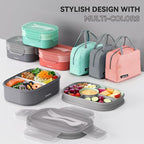 2 Layers Bento Box, All-in-One Stackable Lunch Container with Compartments, 64oz Leakproof Microwave Safe Dishwasher Safe Bento Box with Lunch Bag and Utensil Set for Kids and Adults