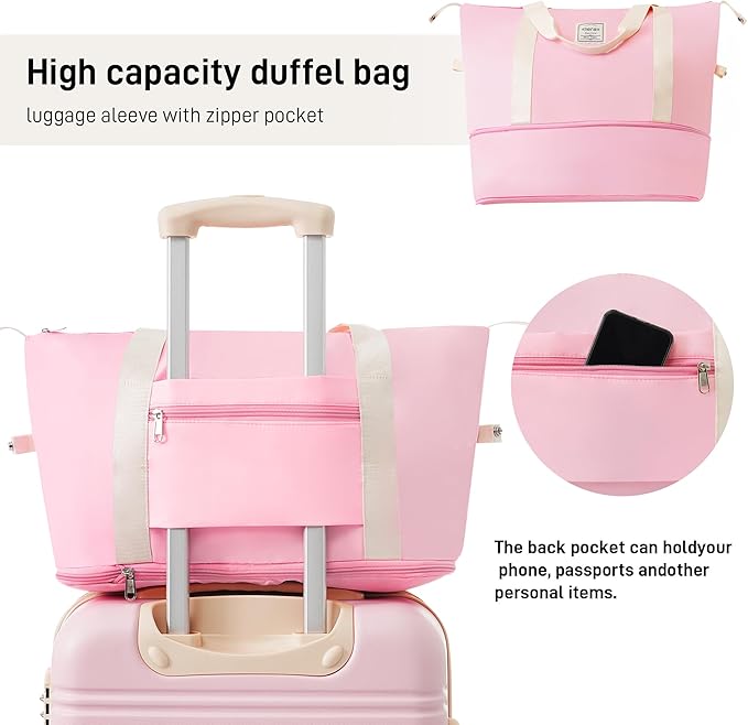 Luggage Sets, 2 Piece Carry on Luggage Set with Travel Bag, 2 Piece Expandable Spinner Hardshell Suitcase with TSA Lock, Back to School Suitcase, Women Men (Light Pink, 20/24 Inch)