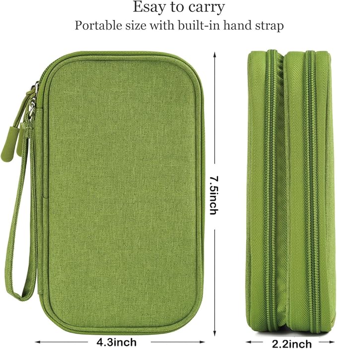 CAAORDKSO Electronic Organizer Travel Cable Accessories Bag, Tech Pouch Electronic Organizer Case, Travel Essentials for Cable, Cord, Charger, Phone, SD Card, Power Bank, Earphone (Grass Green,Medium)