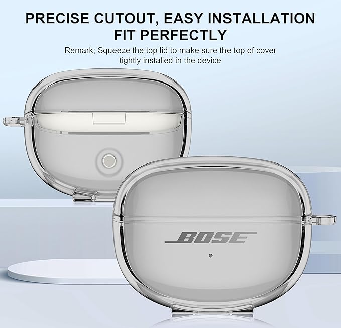 Aircawin for Bose Ultra Open Earbuds Case Clear 2024,Full Protective Shockproof Soft Transparent TPU Cover for Bose Open Ear Wireless Earbud Headphone Accessories with Carabiner and Cleaning Pen-Black