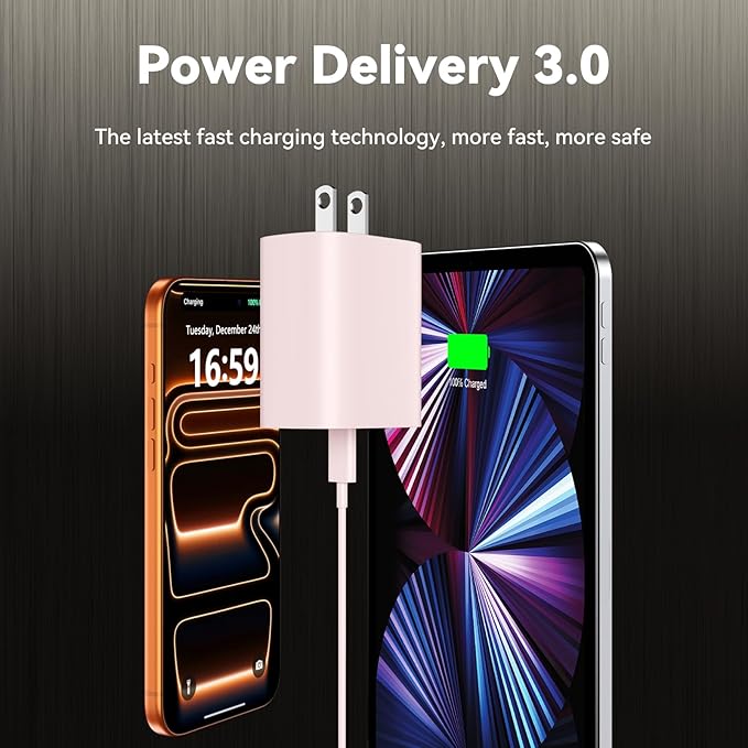 Phone 17 16 15 Charger Fast Charging, 10 FT Long USB C Charger Cord with 20W Type C Fast Phone Charging Block forPhone 17/17 Pro/17 Pro max/Air/Phone 16 15 Pro Max Plus, iPad, Android,Pink
