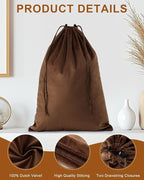 FantasyLife Shoe Bags for Travel, Washable Dust Bags for Storage & Packing, Flannel Shoe Pouch with Drawstring Closure for Purses, Handbags, Shoes & Toys (4, Mocha Mousse, 17.3"x12.6")