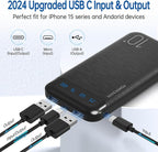 Power Bank 10000mAh Portable Charger Slim Battery Pack with 2 USB 2.4A Outputs and USB C In/Out Compatible with Huawei iPhone 16 15 14 13 12 iPad Samsung Galaxy S20 Android Tablet (Black + White)