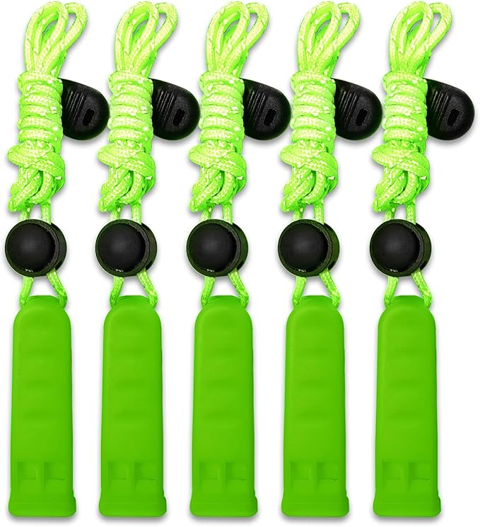 Amzonly Emergency Whistle, 120db Safety Whistle Survival Shrill Loud for Camping Hiking Hunting Boating Fishing Life Vest Jacket Rescue Signaling Kids Lifeguard 5 Pack