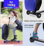 2-in-1 Ride-On Scooter Suitcase for Kids & Adults, 20” Foldable Hardshell Carry-On Luggage for Travel, Lightweight Kids Scooter Bag with Wheels