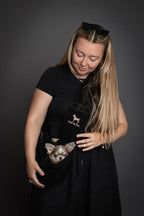 Noah & Paw Dog Sling Carrier for Small Dogs 3-10lb, Dog Sling for Small Dogs and Cats, Dog Carrier with Adjustable Padded Strap, Vegan Denim Lined with Fur, 3X Safety Features, Machine Washable